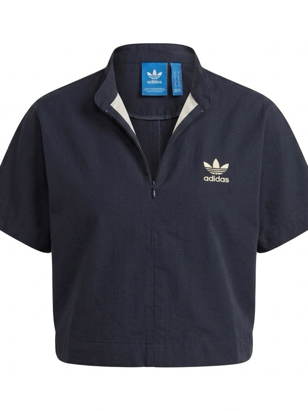 Adidas Cropped Zip-Up Top in black with white Logo